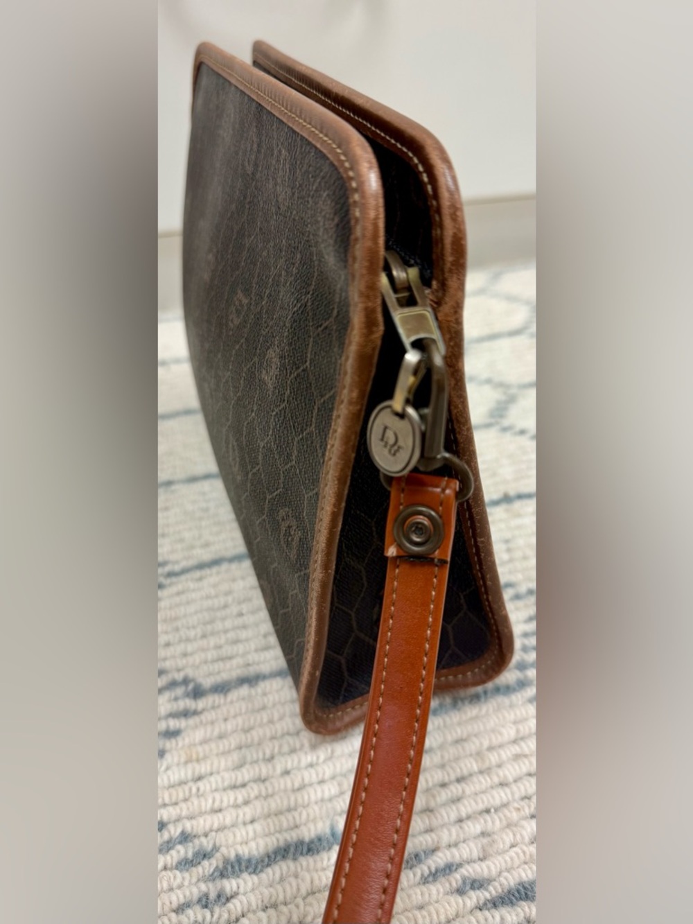 DIOR Vintage Iconic Honeycomb Monogram Brown Coated Canvas Wristlet Clutch Bag - Picture 12 of 16